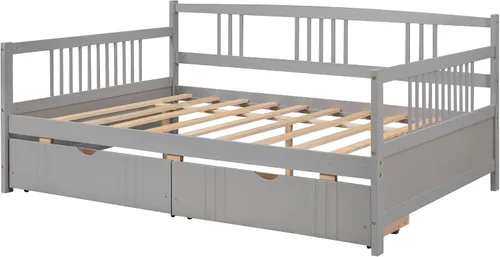 Miniatura 6 de Bellemave Sofá cama de tamaño matrimonial, sofá cama de madera con cajones, sofá cama con cajones de almacenamiento, sofá cama de doble uso