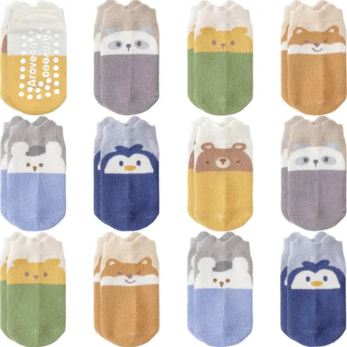 Miniatura 22 de Calcetines con Agarre Antideslizantes de Algodón para Bebés y Niños Pequeños, Niños y Niñas, Paquete de 12 Calcetines de Tobillo Lindos para Niños