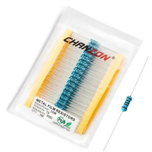 Miniatura 80 de Chanzon - 100 resistencias de película metálica 1/2 W (0.5 W) 10 Ω ohmios ±1% de tolerancia 10R MF, resistencias de agujero pasante con limitación