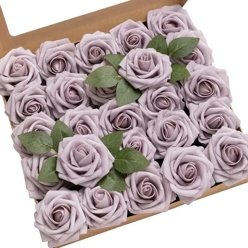 Miniatura 13 de Ling’s Moment - Flores Artificiales, 50 piezas, Rosas Verde Pavo Real con Tallos, 3" de Tacto Real, Espuma DIY para Ramilletes de Boda/Centros