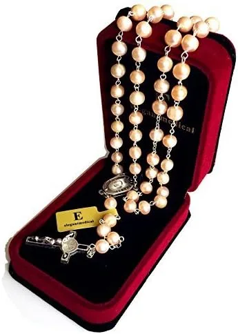 Miniatura 4 de elegantmedical hecho a mano caja de agua dulce perlas Lourdes Medalla Rosario Collar Cruz Católica de agua rosa