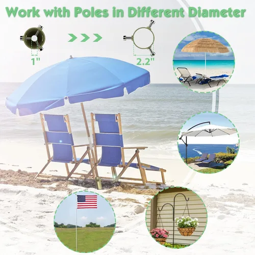 Miniatura 6 de Anclaje de arena para sombrilla de patio y playa, base de arena para playa al aire libre sin óxido con tornillo de anclaje para protección solar