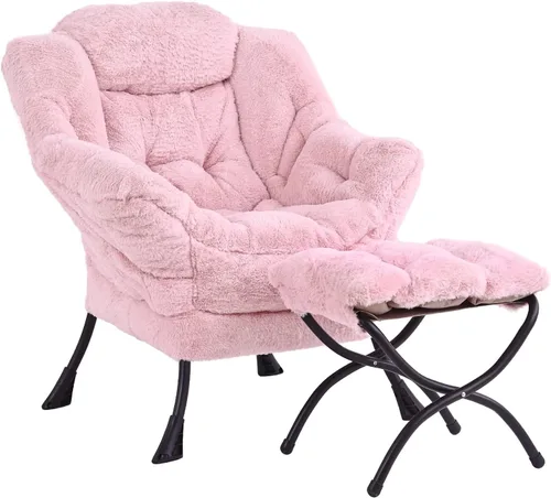 Miniatura 14 de LITA - Silla perezosa con otomana, sofá tapizado de ocio moderno de acento, silla de lectura contemporánea de salón con reposabrazos y bolsillo