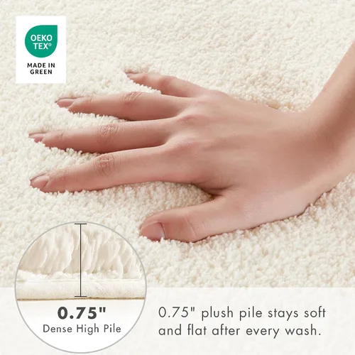 Miniatura 4 de Madison Park Alfombra de Baño Antideslizante, Tapete de Felpa Lujoso, Absorbente, Secado Rápido, Diseño de Spa, Decoración de Baño Marshmallow, Crema