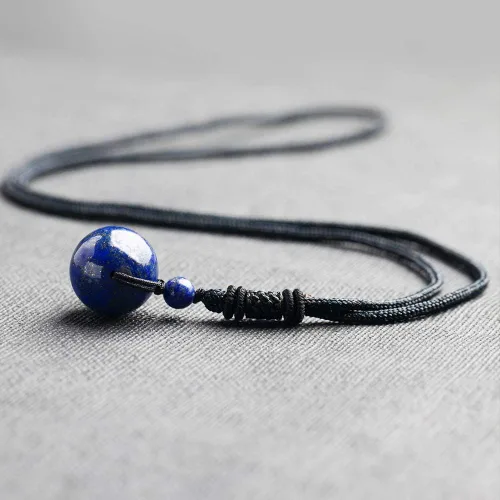 Miniatura 22 de iSTONE Collar unisex con dije de cuentas redondas auténticas, cadena de cuerda negra de 24 pulgadas para hombres y mujeres
