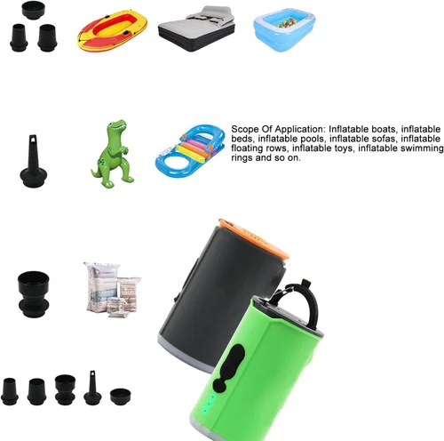Miniatura 5 de Tiny Air Pump, Portable Mini Illuminated USB Rechargeable Air Pump with 5 Air Nozzles for Inflatable Bed Sofa (Green)