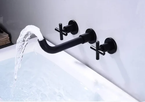 Miniatura 3 de Grifo de baño de montaje en pared, latón antiguo, tres agujeros, montado en la pared, grifo de lavabo con válvula áspera, boquilla giratoria 360, 2