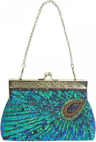 Miniatura 3 de Bolso de noche con cuentas de lentejuelas para mujer, estilo retro, pavo real, bolso de novia, bolso vintage brillante para fiesta, boda, cóctel