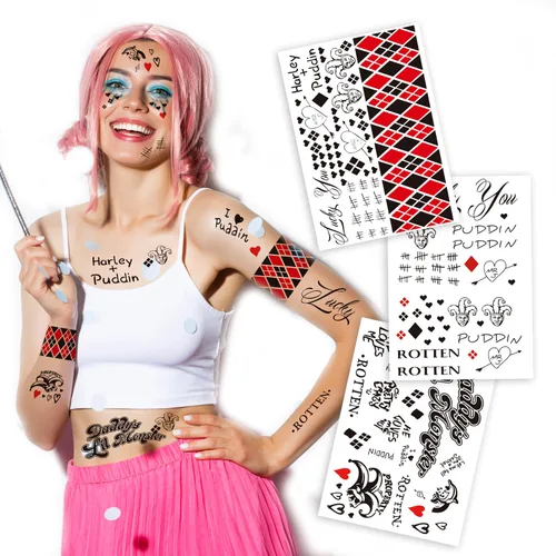 Paquete de 3 tatuajes temporales grandes para cosplay, 8.2 x 11.6 pulgadas, tatuajes falsos con temática de payaso para hombres, mujeres y niños,