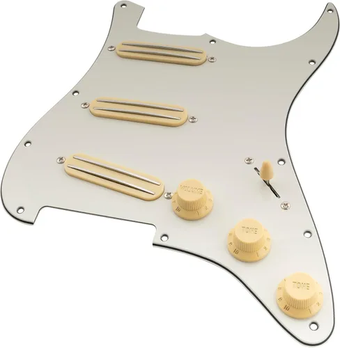 Miniatura 6 de Musiclily Golpeador ST-SSS básico precableado con mini riel de cerámica Humbucker para guitarra eléctrica Strat Style, 3 capas blanco envejecido
