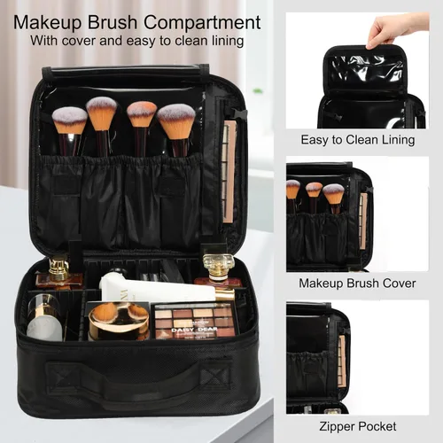 Miniatura 2 de Estuche de tren de maquillaje rodante 5 en 1, organizador de cosméticos profesional grande con ruedas giratorias de 360°, estuche de viaje