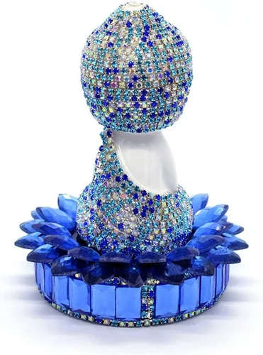 Miniatura 6 de Blanco cerámica Dimaond Lotus Buddha estatua coche/oficina/hogar interior bendición ornamento (azul)