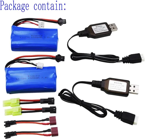 Miniatura 3 de Blomiky Paquete de 2 baterías H101 7.4V 2S 15C 1500mAh con enchufe SM-2P adecuado para H105 H103 H101 control remoto barco RC / batería H101