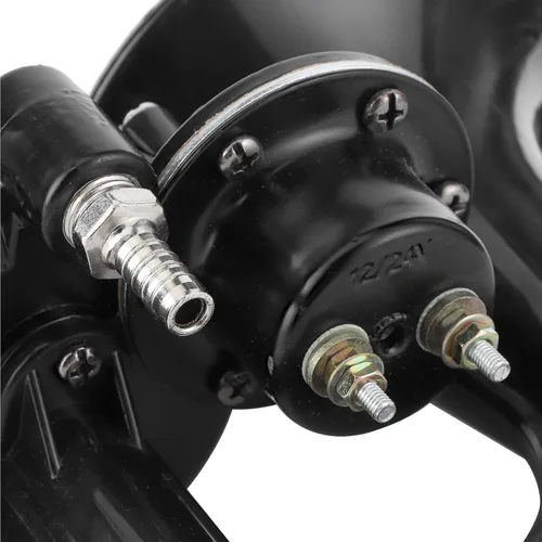 Miniatura 2 de Bocina de aire, bocina de caracol de 12 V/24 V, bocina de caracol universal, cuerno de caracol negro, 12/24 V, 120 dB, trompeta de aire