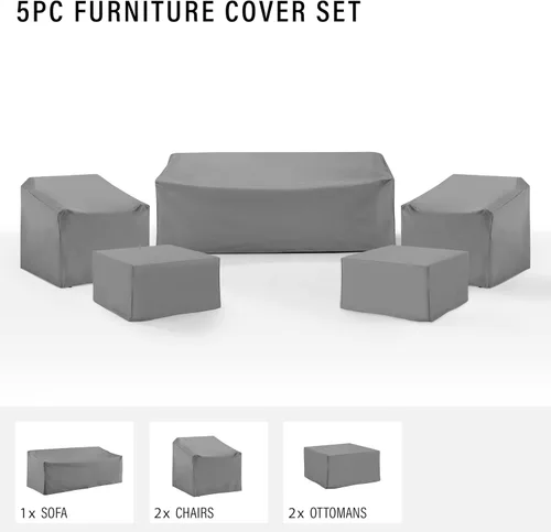 Miniatura 4 de Crosley Furniture MO75052-GY - Juego de 5 fundas de vinilo reforzado de calibre pesado para muebles de exterior