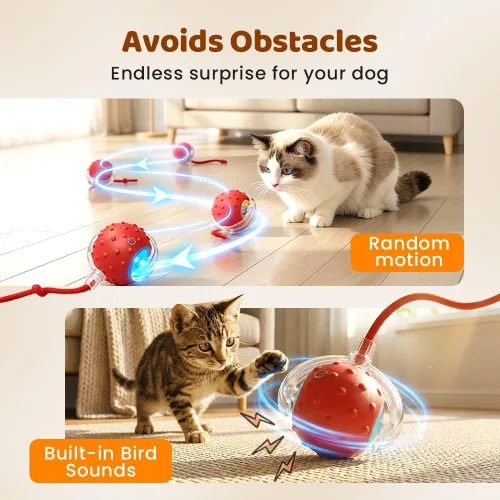 Miniatura 3 de Pelota de juguete interactiva para gatos de interior, conductor fuerte que rueda rápidamente en la alfombra, chirrido y activado por movimiento