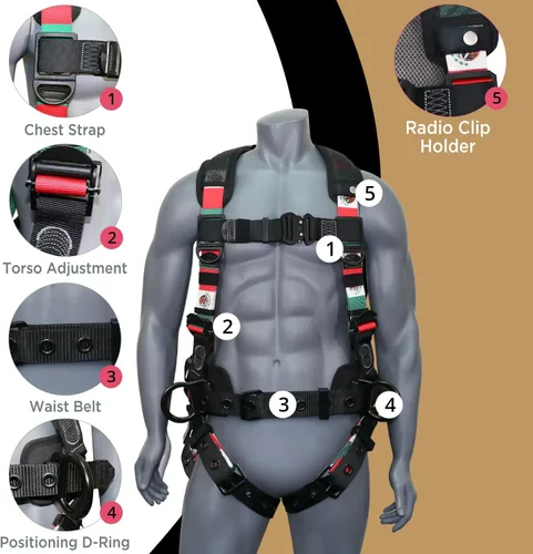 Miniatura 4 de AFP Arnés de seguridad de cuerpo completo de protección contra caídas Premium, cinturón de soporte de 8" de grosor, anillos en D de aluminio