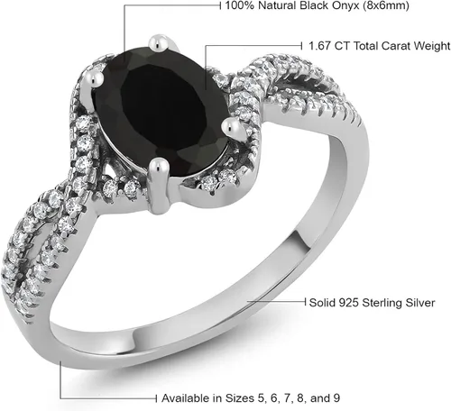 Miniatura 5 de Gem Stone King Anillo de plata de ley 925 con ónix negro para mujer