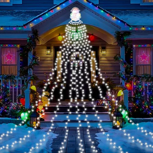 Miniatura 10 de Guirnalda de luces de cascada de Navidad para exteriores, luces de árbol de Navidad con 335 luces LED de 11.48 pies, 9 hebras, 8 modos