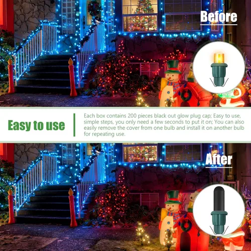 Miniatura 7 de Zonon 200 piezas sin tapas incandescentes de cristal de Navidad LED Glow Plug Cap Light Black Out Cover para luces de Navidad (0.197 x 0.512 in)