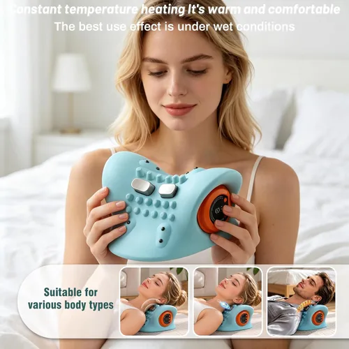 Miniatura 6 de Masajeador de cuello, masajeador de cuello, 3 modos de almohada eléctrica para el cuello y los hombros, con dispositivo de tracción cervical