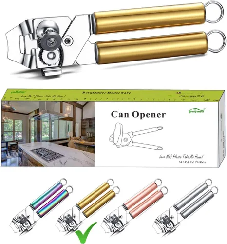 Miniatura 11 de Berglander Abrelatas, abrelatas de acero inoxidable de mano, abrelatas manual de borde liso, resistente 4. plateado