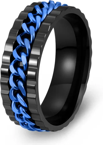 Miniatura 25 de Anillos giratorios para hombres y mujeres, anillos de ansiedad para hombres, anillos de cadena para adultos, anillos de titanio y acero Negro azul