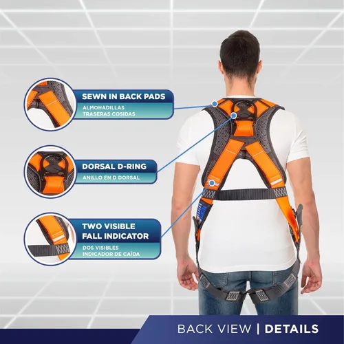 Miniatura 3 de Palmer Safety - Arnés de seguridad de cuerpo completo con ajuste de 5 puntos, anillo en D dorsal, piernas con ojales, dos anillos en D laterales e