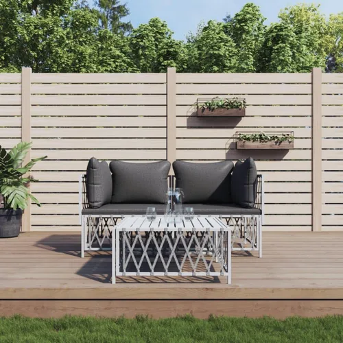 Miniatura 11 de 4-Piece Patio Lounge Set with Cushions White Steel Outdoor Furniture Set for Balcony Porch Garden Small Space Modern Conversation Seating White/2x