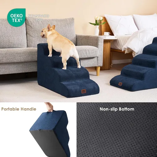 Miniatura 5 de EHEYCIGA Escaleras curvas para perros para camas altas de 19.7" de alto, 4 escalones para perros pequeños y gatos, escaleras para mascotas