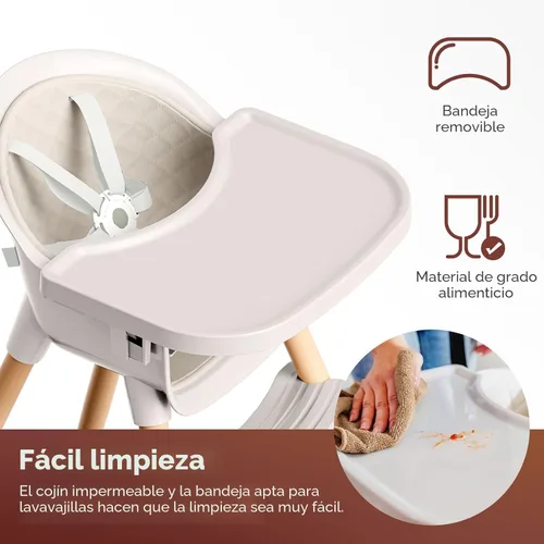 Miniatura 5 de Fodoss Silla alta de madera 3 en 1 para bebés y niños pequeños, Trona convertible y fácil de limpiar para bebés, diseño moderno Silla para comer