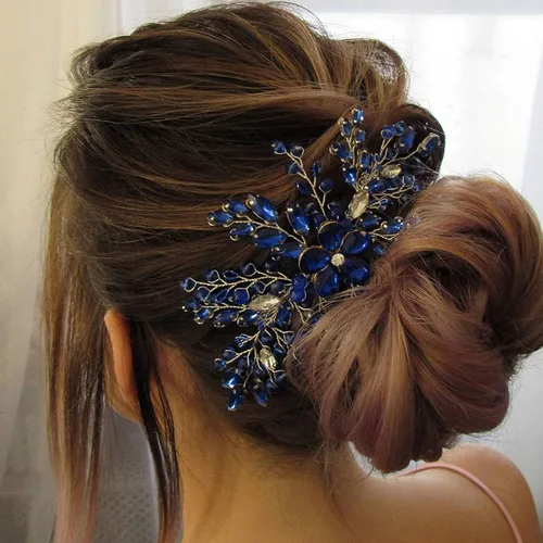 Peine de pelo de ópalo zafiro real para mujer, accesorio de boda con flores de cristal azul, regalo para ella, tocado de fiesta para novia, dama de