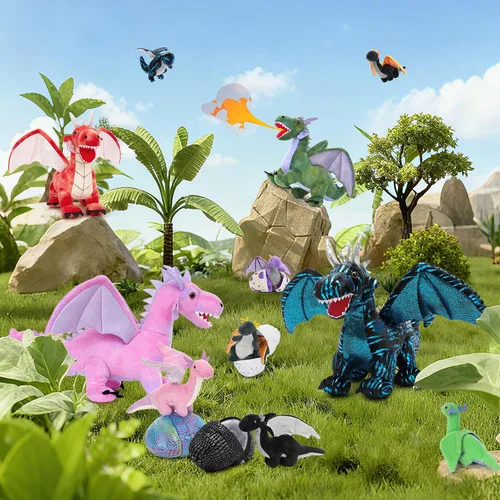 Miniatura 8 de MaoGoLan 7 animales de peluche gigantes de dragón, juguete de peluche de dragón de 22 pulgadas con 4 bebés y 2 huevos en el vientre de mamá, juego