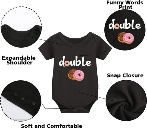Miniatura 8 de YSCULBUTOL Conjunto de mameluco para bebé gemelos, divertido doble problema, lindo mameluco para niña, mono gemelo, conjunto de sombrero