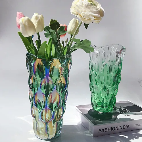 Miniatura 3 de Florero de cristal irrompible de 3.5 libras, 9.5 pulgadas, florero brillante estilo bohemio, para centros de mesa, cocina, oficina, sala de estar