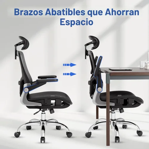 Miniatura 14 de marrap Silla de oficina ergonómica, cojín de asiento de malla con reposabrazos 3D y reposacabezas 3D, soporte lumbar ajustable con función de Negro