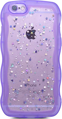 Miniatura 63 de Qokey Funda para iPhone 12 Pro Max de 6.7 pulgadas, diseño de onda rizada, borde transparente, brillante con purpurina, estrella brillante, bonita