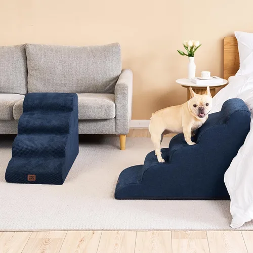 Miniatura 8 de EHEYCIGA Escaleras curvas para perros para camas altas de 19.7" de alto, 4 escalones para perros pequeños y gatos, escaleras para mascotas