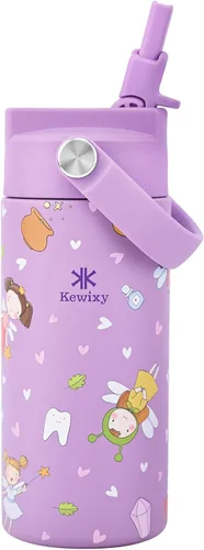 Miniatura 15 de KEWIXY Botella de agua aislada de 18 onzas con pajilla, tapa 2 en 1, popote y boquilla, a prueba de fugas, soporte para vasos, acero inoxidable
