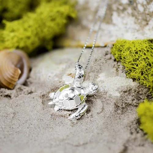 Miniatura 4 de Honolulu Jewelry Company Colgante de plata de ley con diseño de tortuga Honu Ocean Sea Life con cadena de caja de 18 pulgadas, Metal