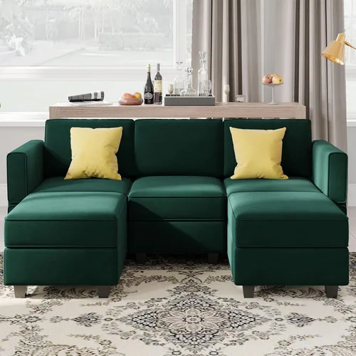 Miniatura 34 de Belffin Módulo de Almacenamiento con Otomana para Sofá Seccional Modular Asiento Cuadrado Cubo de Terciopelo Azul
