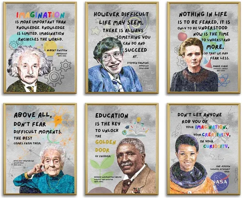 Arte de pared motivacional de científicos famosos para decoración de aula, carteles e impresiones inspiradoras de celebridades para escuela,