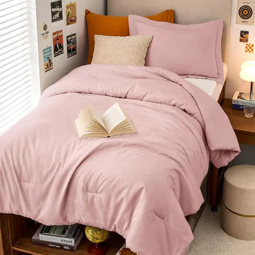 Miniatura 45 de MUXHOMO Juego de edredón beige tamaño individual/individual XL, ropa de cama alternativa ultrasuave para todas las estaciones. El juego de cama