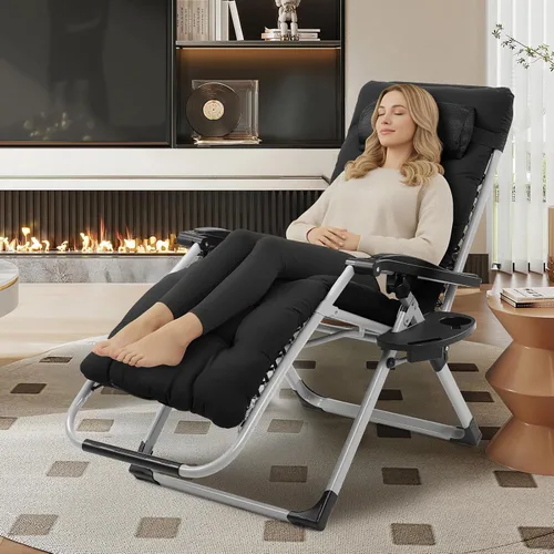 Miniatura 2 de VINGLI Silla Acolchada de Gravedad Cero, Silla de Salón con Cojín y Bandeja Removibles, Sillas Plegables Reclinables para Patio, Silla Reclinable
