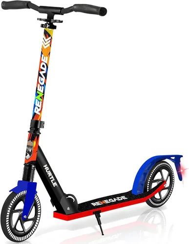 Hurtle Renegade Kick Scooter for Kids, Teenagers & Adults - 2-Wheel Folding Scooter with Adjustable T-Bar Handlebar - Alloy Anti-Slip Deck Graffiti