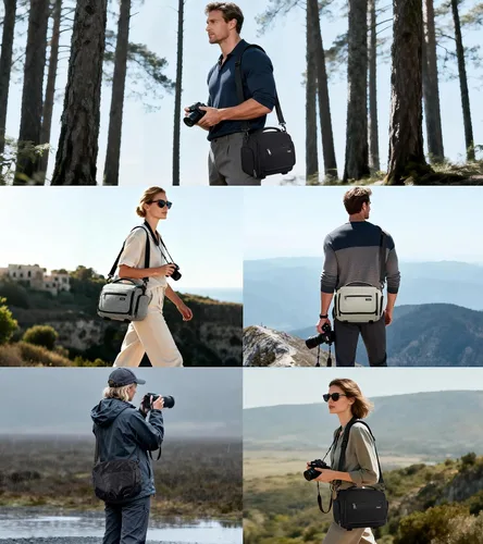 Miniatura 8 de RAINSMORE - Bolsa para cámara, estuche para cámara SLR/DSLR/sin espejo con divisor, soporte para trípode, bolsa cruzada impermeable digital