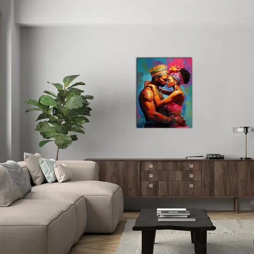 Miniatura 236 de Arte de pared afroamericano, decoración de rey y reina bailarín negro para sala de estar, arte de pareja de amor negro para dormitorio, lienzo