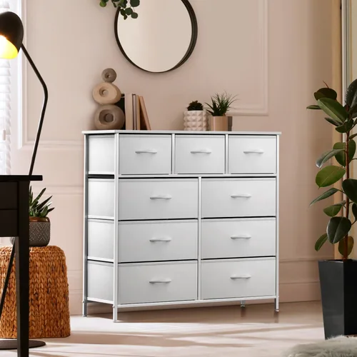 Miniatura 5 de Sorbus Cómoda de dormitorio con 9 cajones, organizador de armario con marco de acero, parte superior de madera y cajones de tela fáciles de tirar
