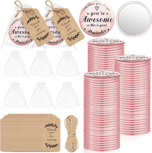 Miniatura 8 de 50 juegos de espejos compactos inspiradores de 2.76 pulgadas, regalos de agradecimiento para el Día de la Madre, pequeño bolso de bolsillo rosa