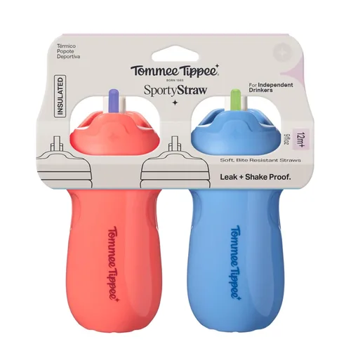 Miniatura 6 de Tommee Tippee Vaso con Pajita Deportivo Aislado a Prueba de Derrames, más de 12 meses, 9 onzas, taza para beber de entrenamiento para niños azul
